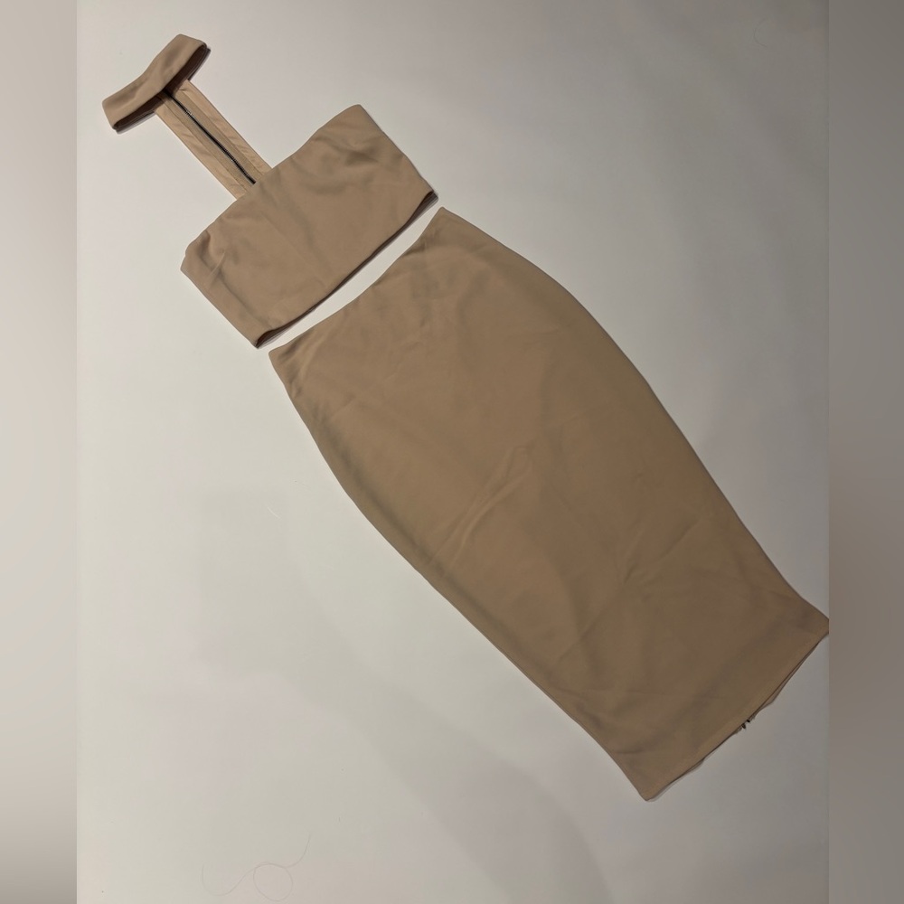 NUDE Tan Midi Crop Top/Skirt Set